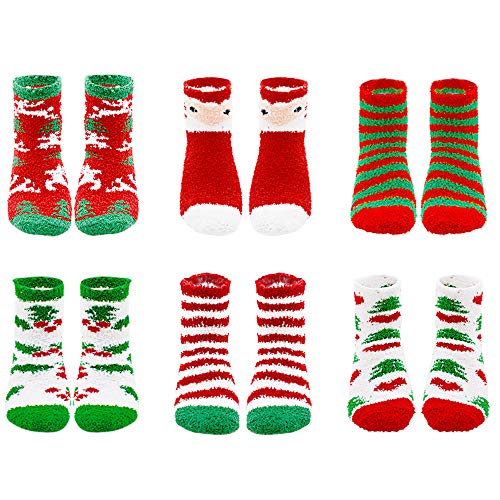 6 Pairs Xmas Fuzzy Socks, Colorful Warm Fuzzy Crew Socks, Winter Warm Thick Home Socks For Women Girls