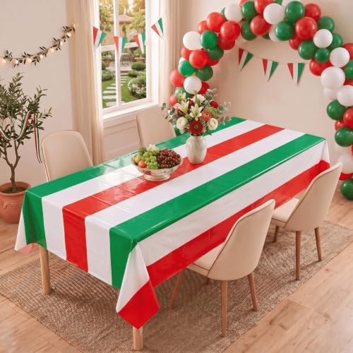 Image of Tatuo 6 Pcs Italian Flag Tablecloth 54x108 Inch Plastic Rectangular | Italy Themed Party Disposable Table Cover Italian Tablecloth Family Gathering Kitchen Decoration Supplies