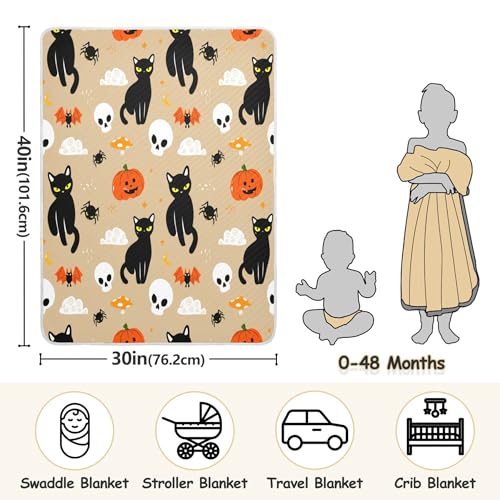 Burbuja Cats Skull Pumpkin Baby Blanket for Boys Girls, Nursery Soft Warm Swaddling Receiving Baby Blankets, 30x40 in Toddler Blanket3