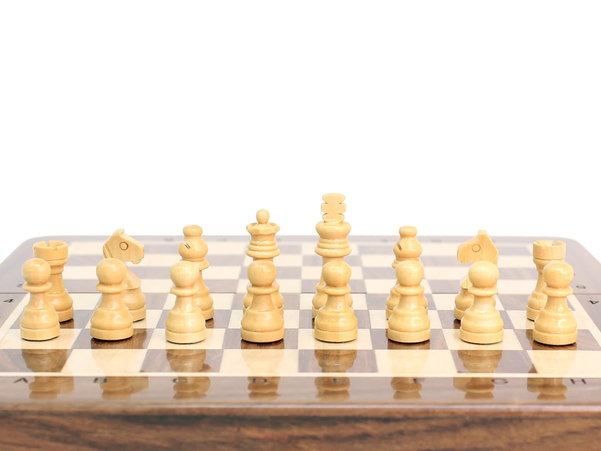 House of Chess - 16,5 cm großes magnetisches faltbares Reiseschach-Set aus Holz | Brett – algebraische Notation – zwei zusätzliche Königinnen – handgefertigt – Premium-Qualität (goldenes