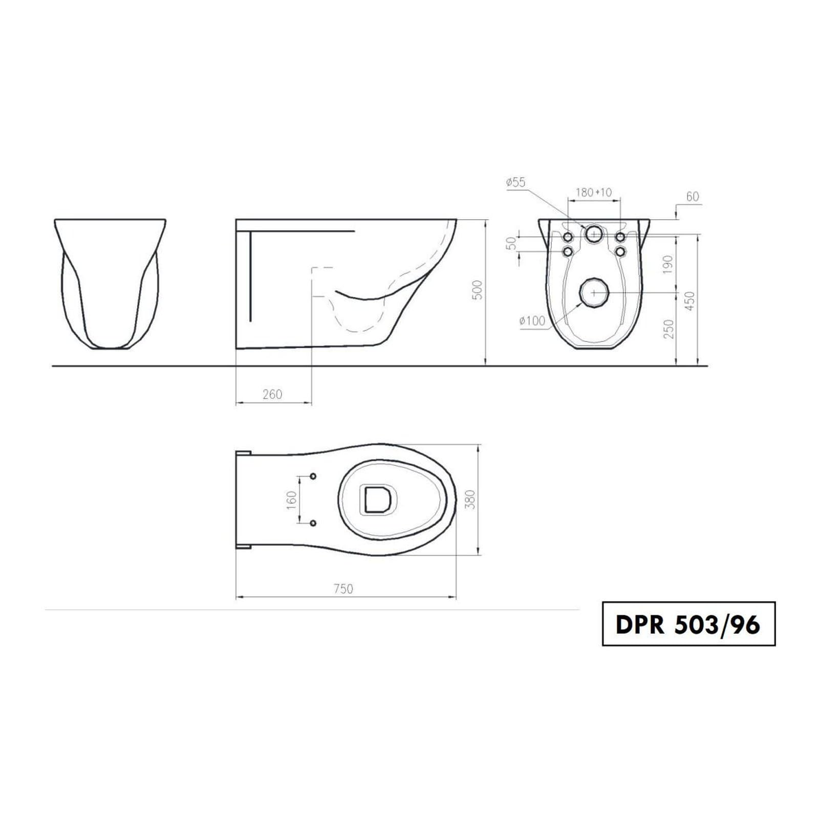 Vaso sospeso per disabili in ceramica bianca senza apertura frontale - Idral Easy 10276