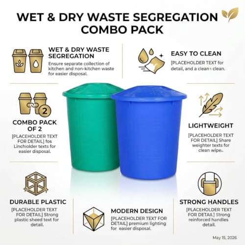 Image of AIR O MATIC Wet & Dry Dustbin Combo Pack of 2 Dustbins for Home & Office (13 LTR + 13 LTR)