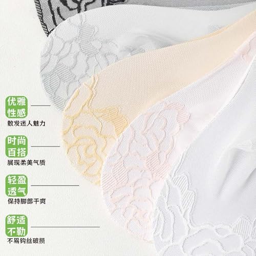 3 Pairs - Women's Lace Summer Thin Boat Socks with Pure Cotton Sole and Anti Slip Invisible Short Socks-White-Big Rose Lace3