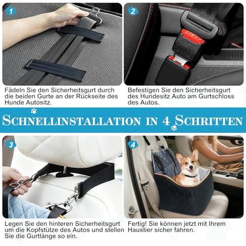CEMOFE Hunde Autositz für Kleine Hunde bis 15.8 kg, Abnehmbar & Waschbarer Hundesitz Auto mit Welpenunterlagen, Tragbare Hundeautositz mit Sicherheitsleinen für Beifahrer und Rücksitz, S( 15.8kg)