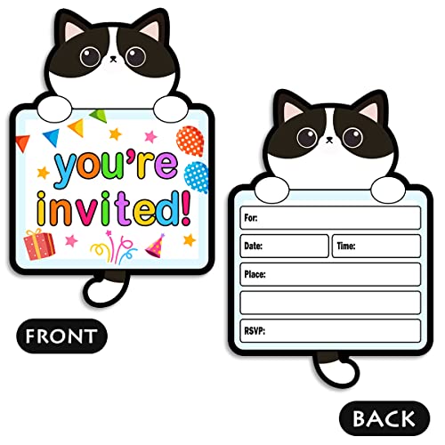 Cats Kids Birthday Or Slumber Party Invitations, Baby Shower Invites, Kitty Sleepover Themed For Boys Or Girls, Children Or Toddler Bday Theme Supplies -30 Cards + 30 Envelopes #TOP1