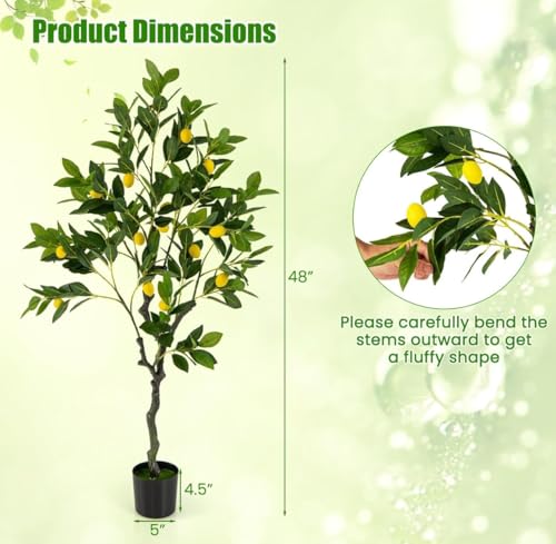 Image of VRB Dec 1 Pcs Artificial Plants with Pot Plants Leaves Tree Tropical Bougainvillea Faux Areca Plants Indoor Real Touch Monstera,Banana Plant for Home /Decor (Artificial Lemon Plant with Pot)