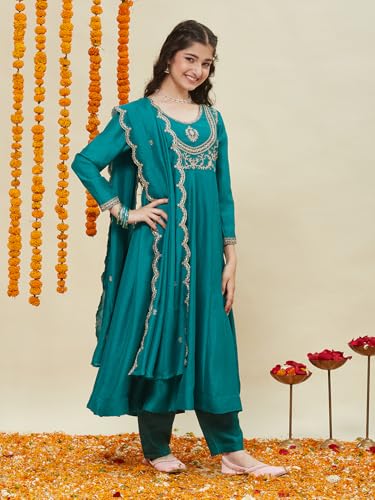 Image of Curly Tales Girls Embroidered Kurta Set with Dupatta | Festive Ethnic Wear for Girls | Stylish Suit Set for Weddings & Celebrations