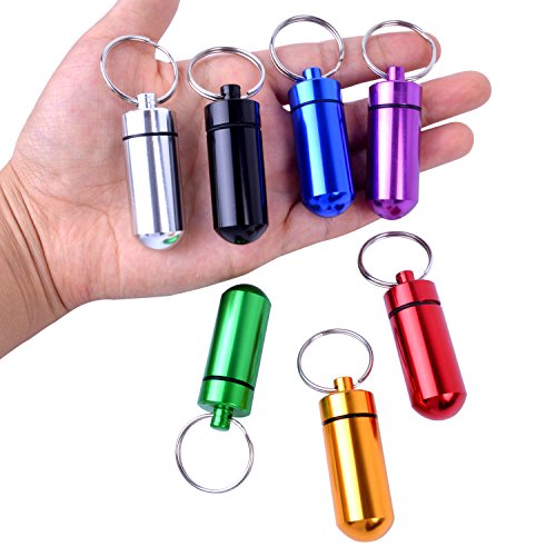 7Pcs Pill Box Holders,Mini Portable Waterproof Aluminum Pill Case With Keyring For Traveling,Camping,Hiking,Outdoor Sports #TOP2