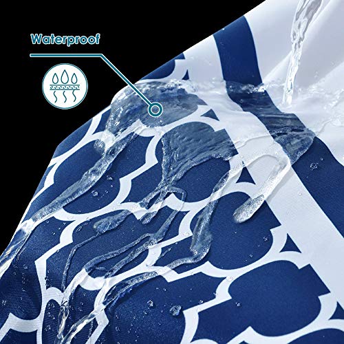 Lanmeng Elegance Luxury Extra Long Fabric Shower Curtain For Bathroom, Quatrefoil, Navy Blue White, Machine Washable, 72-By-78 Inches #TOP2
