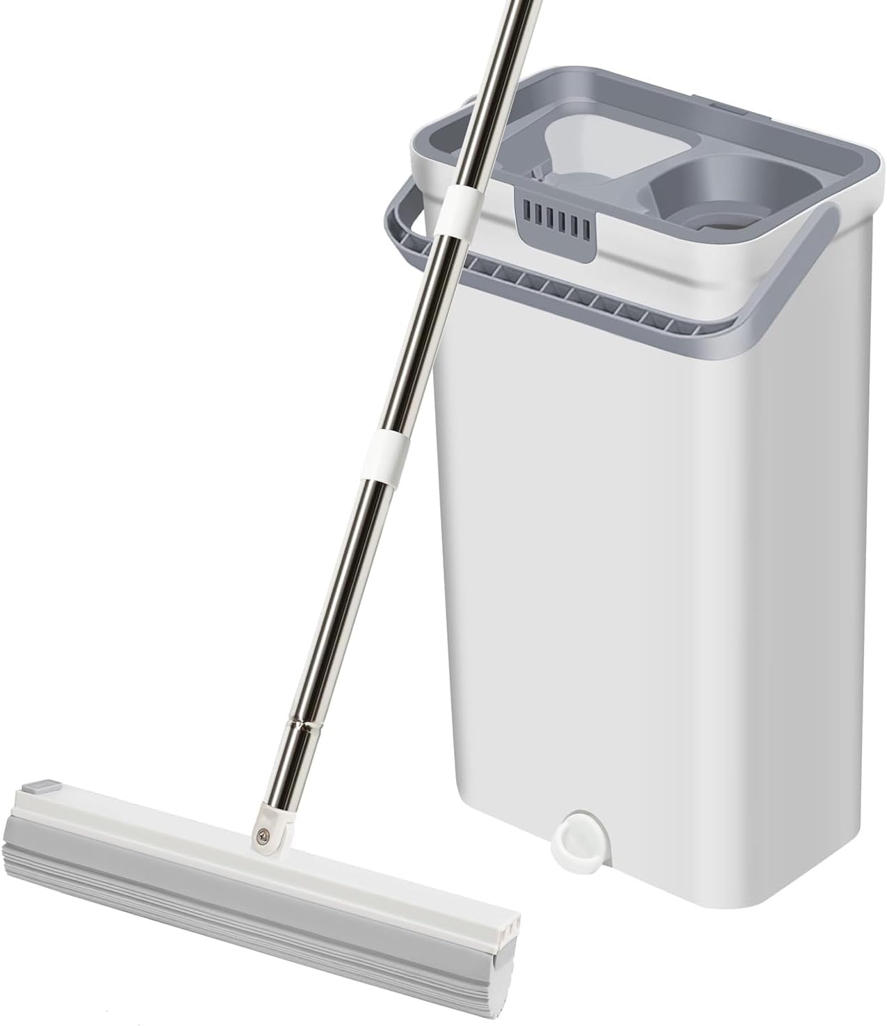 Mop and Bucket Set with Adjustable Iron Pole Cleaning Tools neatly Organized Easy to Pour and Reach Every Corner fo Home for Living Room, Office and Kitchen Floor Cleaning, with Adjustable Height