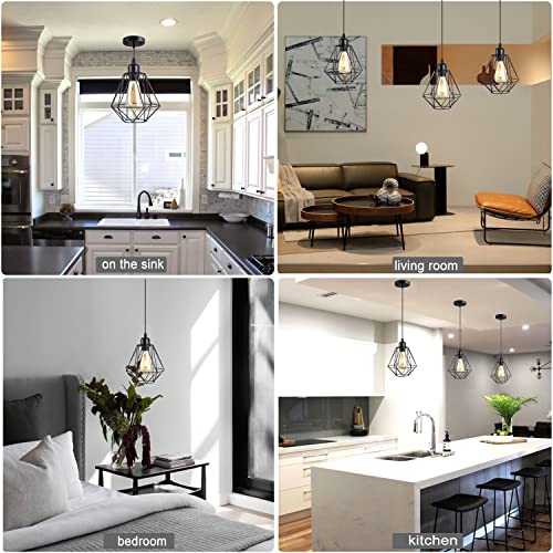 1 Packblack Pendant Light，Industrial Farmhouse Pendant Light Vintage Hanging Ceiling Lamp Fixtures，E26 Edison Pendant Lighting ，Cage Single Head Pendant Light, Suitable For, Kitchen, Dining Room #TOP6