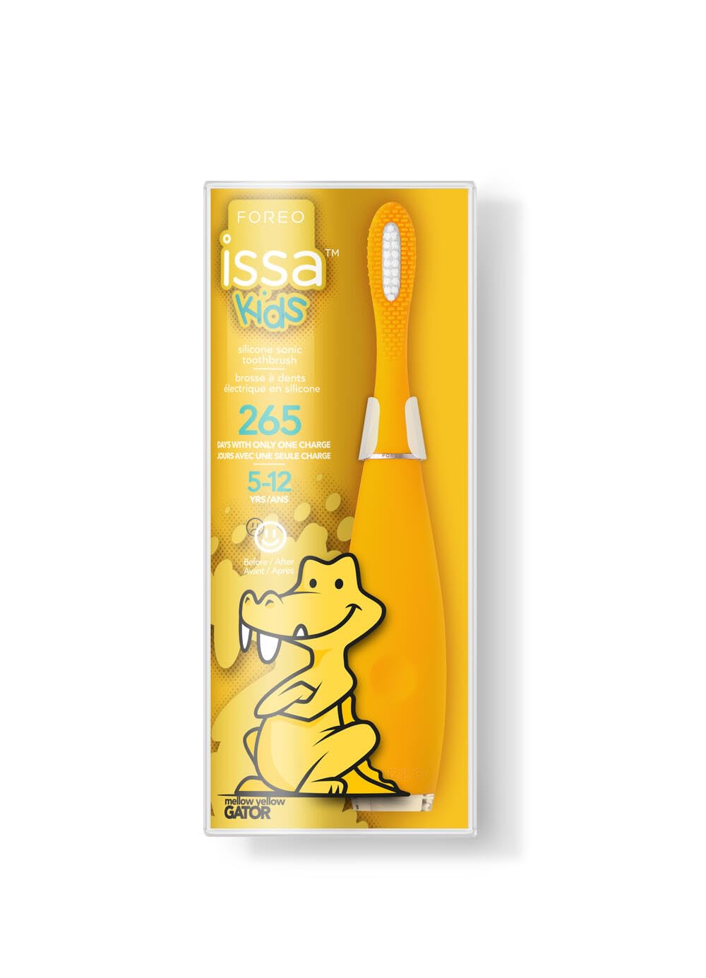 Brosse à dents sonique en silicone FOREO ISSA pour enfants de 5 à 12 ans, Mellow Yellow Gator