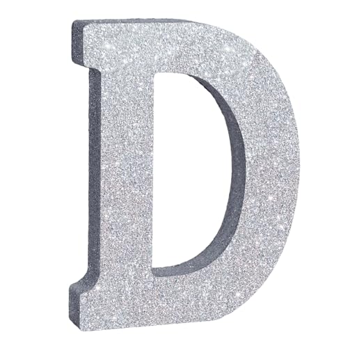 TONIFUL 7.8 Inch Silver Glitter Letter D Table Centerpiece Party Decoration