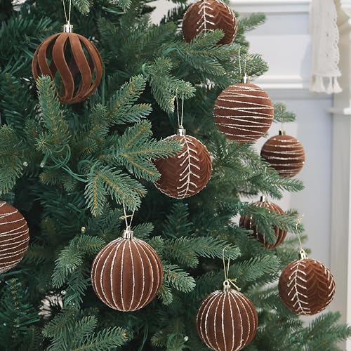 Image of 20PCS Velvet Ornaments for Christmas Tree, 2.36INCH Glitter Flocked Christmas Ornaments Decorations Balls Set Decor