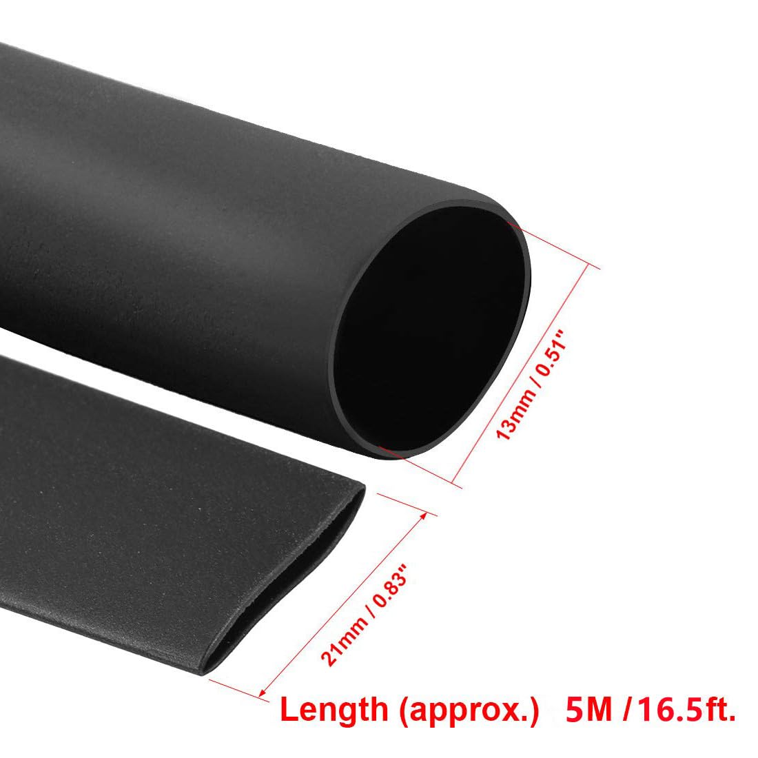 Unifizz Heat Shrink Tubing 13mm Dia 21mm Flat Width 2:1 Ratio Shrinkable Tube Cable Sleeve 5m - Black - Image 2