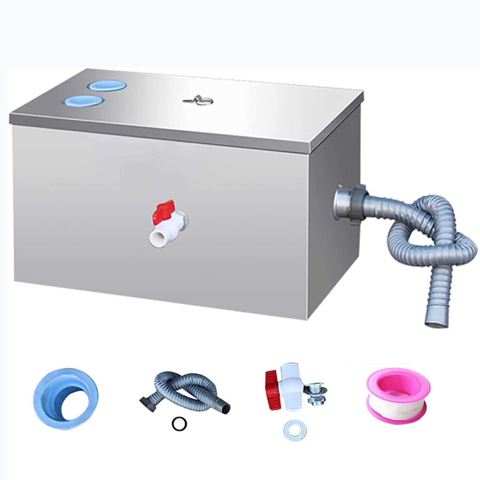 Trampa de Grasa Profesional de Acero Inoxidable, Interceptor de Trampa de Grasa Comercial, Trampa de Grasa Debajo del Fregadero con Entrada Superior para Cocina de Restaurante.