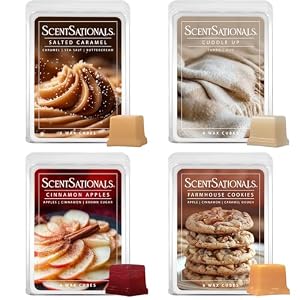 Scentsationals Fall Wax Melts Home Sweet Home 4pk – Long Lasting, Strong Scent Melts for Warmers, Includes Cuddle Up, Cinnamon Apples, Salted Caramel Butter Cream & Farmhouse Cookies, 10oz (24 Cubes)