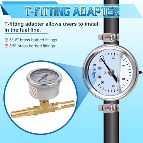 Boltigen FUEL PRESSURE GAUGES Pressure Gauge, 0-15Psi Fuel Pressure Gauge Kit thumb #4