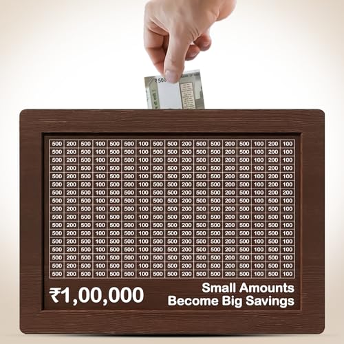 Image of Coin Box for Kids, Wooden Money /Piggy Bank, Carved Design, Money Saving Box for Adult, Savings Challenge Box, Wooden Coin Piggy Bank, 100000 Money Saver, Gullak - Money Saving Box