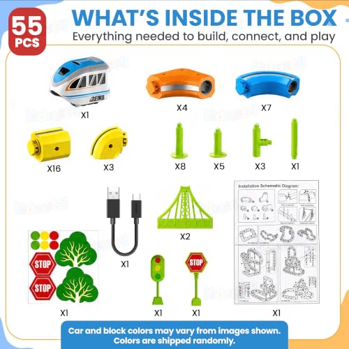 Image of Kidology 55Pcs Magnetic Train Track Set for Kids | Anti Gravity Vertical Climb Train Toy with a Rechargeable Trains | STEM Building Toy for Boys & Girls | Birthday Gift