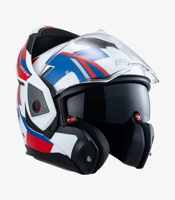 NZI Casco Modular NZI Fastback Duo 180º Shadow Blanco Azul Rojo Abatible con Visor Solar - Unisex Hombre y Mujer - Homologado P/J ECE 22.06 (XXL)