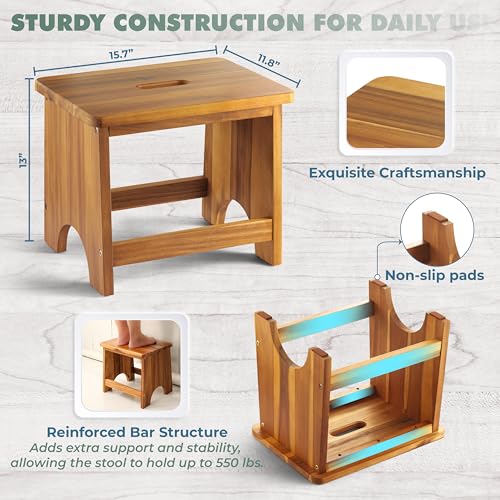 Fanatu FANA13I Wooden Step Stool, 13'' Heavy Duty Step Stool thumb #2