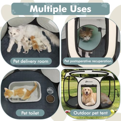 Image of Dog Cat Playpen Indoor Outdoor for Puppy Pet Dog Cat Recovery After Surgery | Dog Tent Crates Cage Indoor /Outdoor, Portable Pop Up Kennel with Carrying Case for Travel (White with Pad, Large)