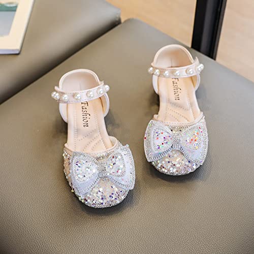 Girls Glitter Sandals Slip on Low Heels Pearl Princess Dress Shoes Party Wedding Flower Girl Shoe for Toddler4