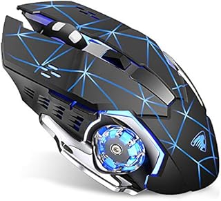 Uciefy T85 Rechargeable Wireless Mouse, 2.4G Ergonomic Silent Gaming Mice Portable Optical with USB Receiver, 3 Adjustable DPI, 6 Buttons LED Lights Compatible with Laptop/PC/Chromebook (Starry Black)