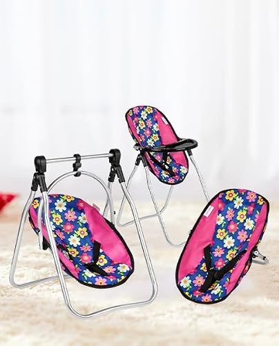 Fash N Kolor Doll Play Set 3 in 1 Doll Set, 1 Pack N Play, Doll Stroller, Doll High Chair Fits Up to 18'' Doll (Flower Swing) - Thumbnail 6