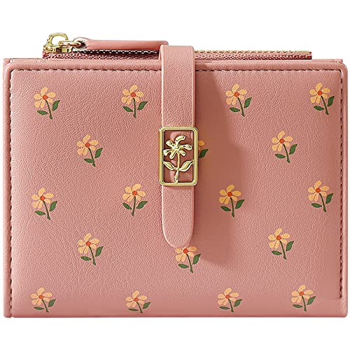 Image of YINHEXI Women's Wallet, Compact and Small Bifold PU Leather Card Holder, Mini Purse with Coin Pocket for Ladies, Girls (Salmon)