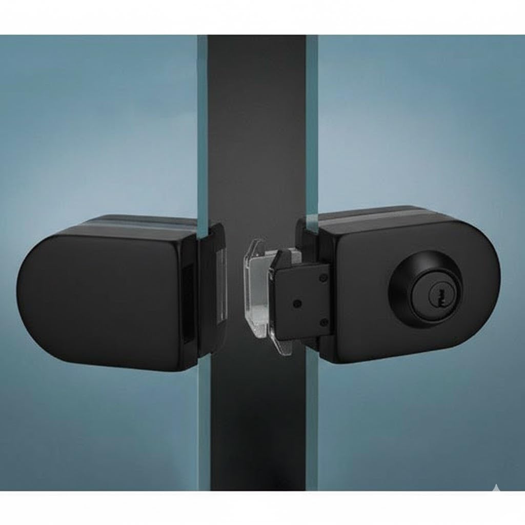 Double Sided Glass Double Door Lock One Side Knob and One Side Key for Swing and Sliding Door.Frameless Anti-Theft Security Locking (Cross Type - Sliding Lock, Black Color)