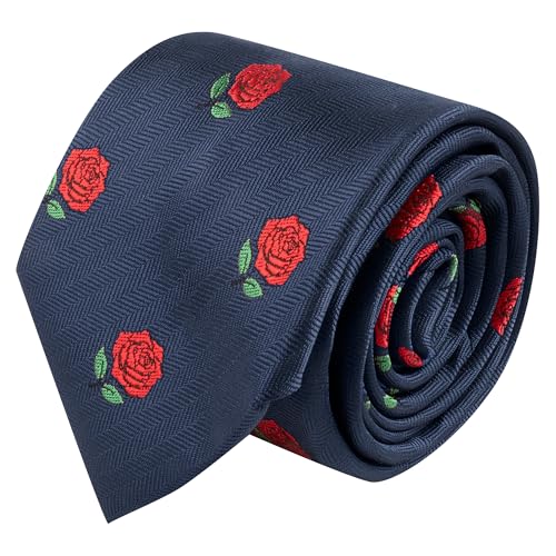 Cravate brodée bleu marine à chevrons pour éviter les tenues ternes grâce au motif rose rouge