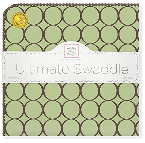 SwaddleDesigns Large Receiving Blanket, Ultimate Swaddle for Baby Boys, Girls, Softest US Cotton Flannel, Best Shower Gift, MADE in USA, Brown Mod Circles on Lime, Mom’s Choice Winner,Lime Green and Brown,42