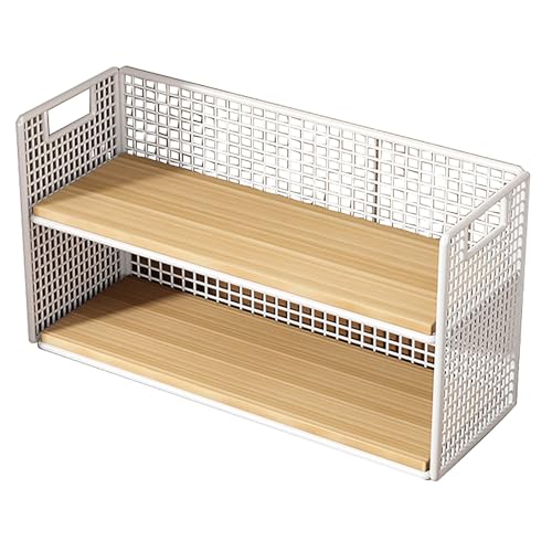 Estante de escritorio natural de 2 niveles para cocina, oficina y hogar, solución de almacenamiento versátil para libros, baño y más (40 cm)