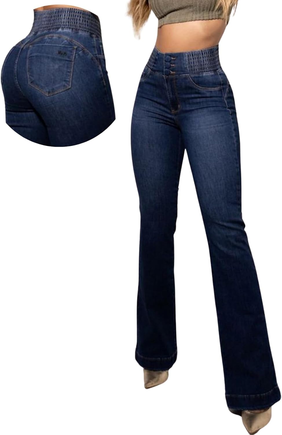 Flare Jeans for Women Tummy Control Bootcut Jeans Stretchy Button Fly Bell Bottom Butt Lifting High Waisted Denim Pants - Image 2