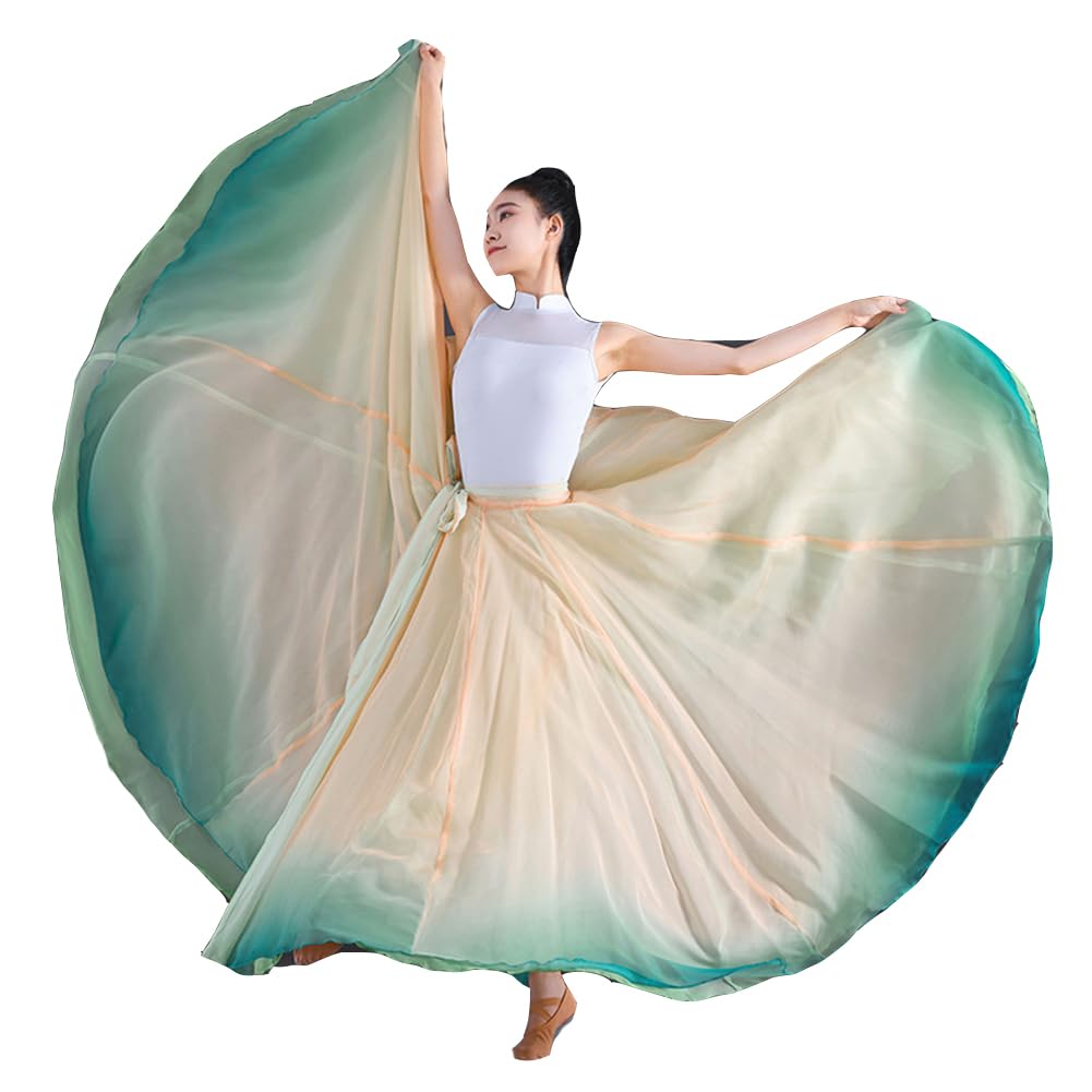 DAIHAN Mujer Profesional Falda Estilo Largo Chino Suave y elástica Fluida y Reversible Maxifalda Larga Baile Flamenco Fluido con Lazo Ajustable en la Cintura