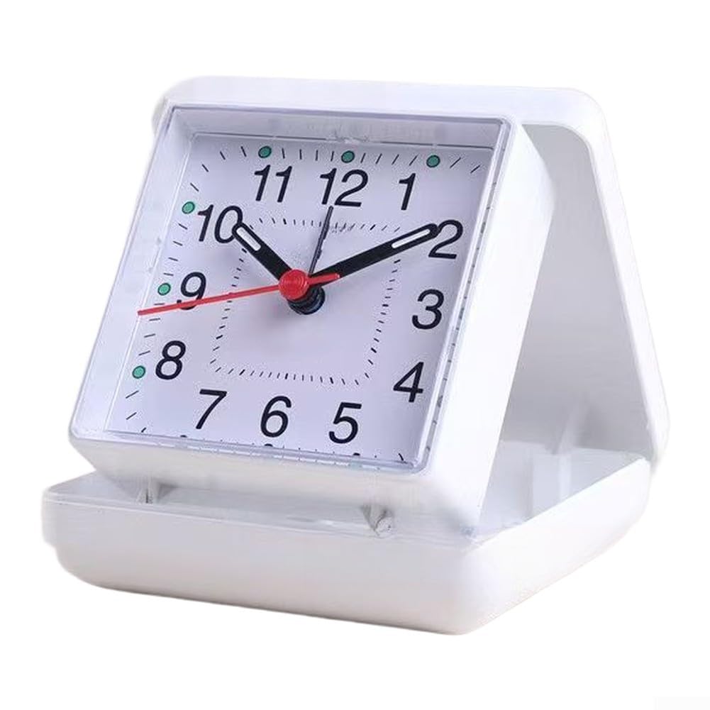 Silent Square Alarm Clock Foldable Quiet Sweep(White)