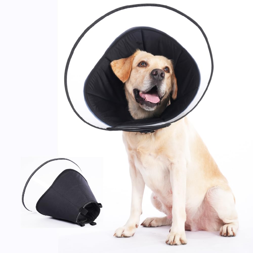 Dog Cone Collar, Soft Elizabethan Collar for Dogs, Comfortable Recovery Cone to Stop Licking, Post-Surgery Neck Cone for Small Medium Large Dogs, Black, M