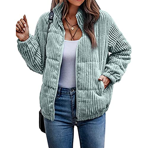 Damen Winter Vintage Jacke Plüsch Gefütterte Cordjacke Freizeit Warme Oberteile Lässige Langarm Taschen Outwear Kurzer Parka Mantel (Color : Green, Size : S) Cover