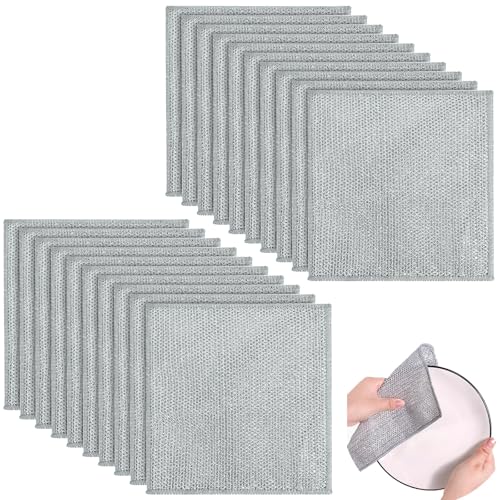 XSHAO® 30 Pcs Torchon Multifonctionnel en Fil Métallique Anti-Rayures, 20x20cm Chiffon à Vaisselle en Fil de Fer Torchon Fil Métallique pour Humides et Secs
