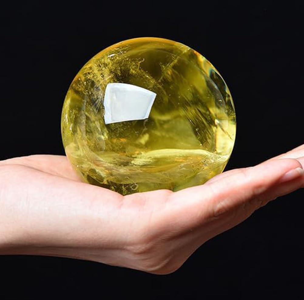 LTRAJUYNH Citrine Ball Sphere with Stand Polished Yellow Crystal Stone Figurine Decor for Feng Shui Home Office Tabletop Balls,60mm