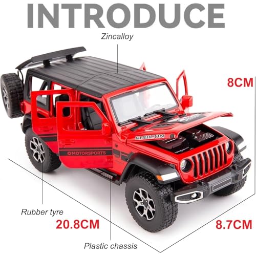Image of 1:24 Scale Rubicon Wrangler Toy Car for Kids Collection Diecast Metal Toy Model Car with Light Sound Pull Back Openable Door