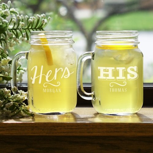 Engraved His or Hers Mason Jar Set of 2, 16 oz.