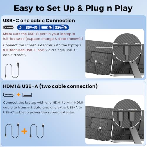 Image of KEFEYA Laptop Screen Extender, FHD 1080P Laptop Monitor Extender Dual Screen, 15.6 inch Detachable Portable Monitor for Laptops 13-17 inch with USB-C /HDMI Port, Plug n Play for Windows /Mac /Android /Switch /PS5