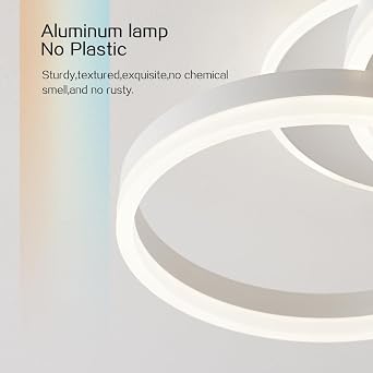 LED Ceiling Light 36W for Living Room, 50cm 2-Ring Design, Modern Ceiling Lamp with Remote Control, Dimmable, Metal + Acrylic, Night Light & Memory Function, for Bedroom, Dining Room, Office, White