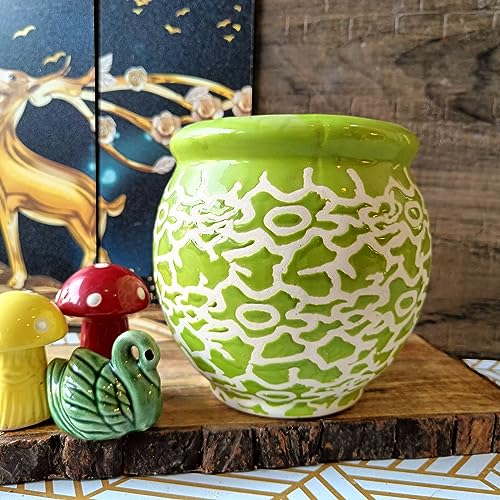 Image of Niyara Ceramic planters pots for Indoor Outdoor Home, Garden Office Decor Balcony Planters Gamla Flower Size Small 6 inches (Green Drop)