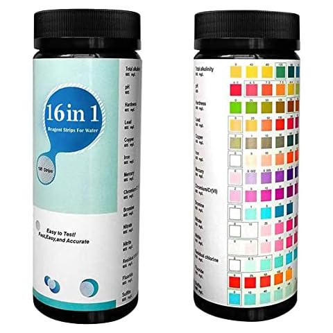 qiyifang Smart Test 16Way Swimming Pool And Spa Water Chemistry Test Strips 100 Count Pack Of 1 Test PH Residual Total Chlorine Alkalinity ,Hardness And More For Aquarium Drinking Water Cover