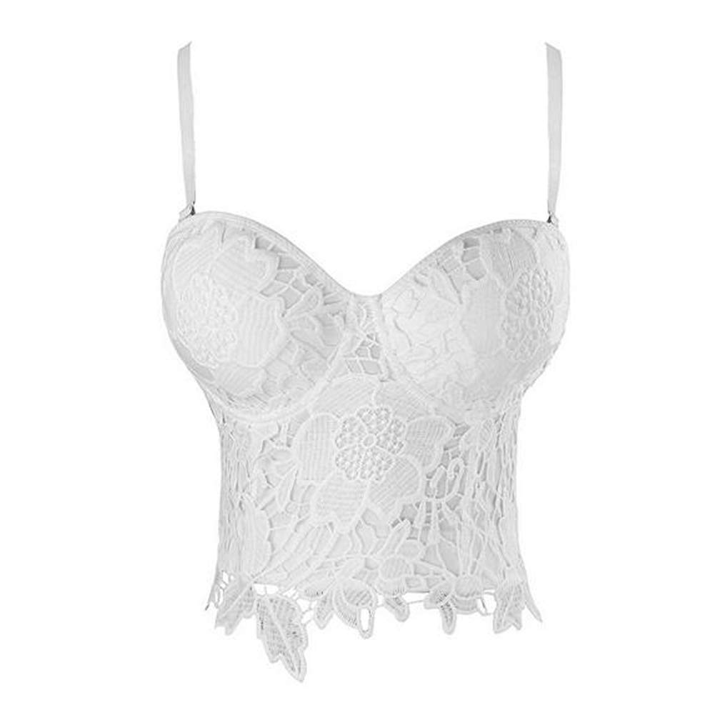 Woboren Women's White Floral Lace Bustier Club Party Corset Crop Top Bra Xs