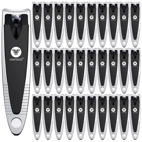 HANTEKAS 30 Pieces Fingernail Nail Clipper Bulk Blak Sliver Portable Toenail Clippers Cutter Set